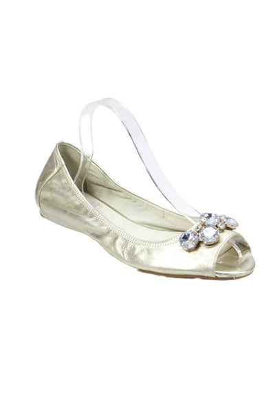 Cole Haan Womens Leather Jeweled Open Toe Ballet Flats Gold Size 9.5 Narrow