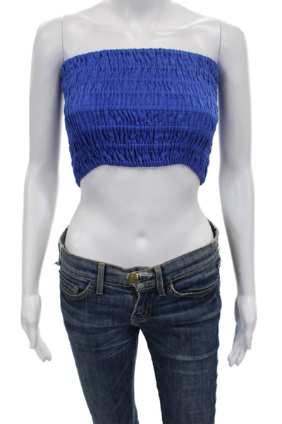 Faithfull The Brand Womens Cropped Linen Square Neck Tank Blue Size 4