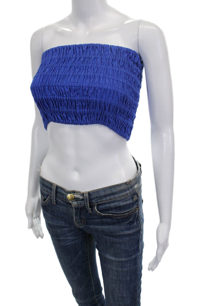 Faithfull The Brand Womens Cropped Linen Square Neck Tank Blue Size 4