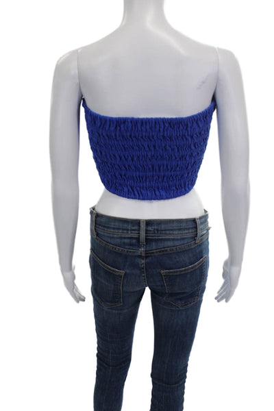 Faithfull The Brand Womens Cropped Linen Square Neck Tank Blue Size 4