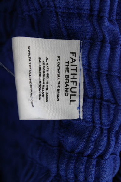 Faithfull The Brand Womens Cropped Linen Square Neck Tank Blue Size 4