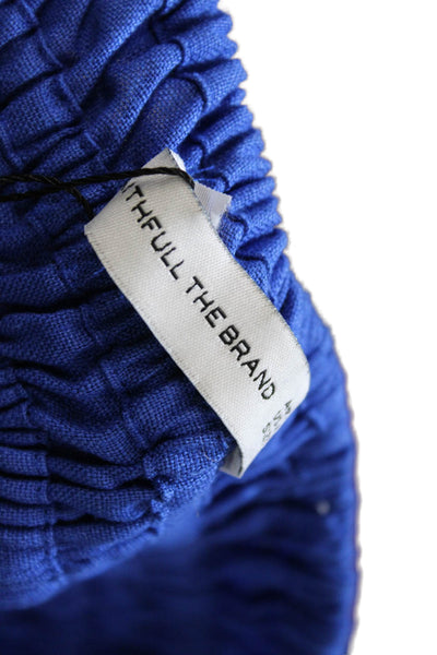 Faithfull The Brand Womens Cropped Linen Square Neck Tank Blue Size 4