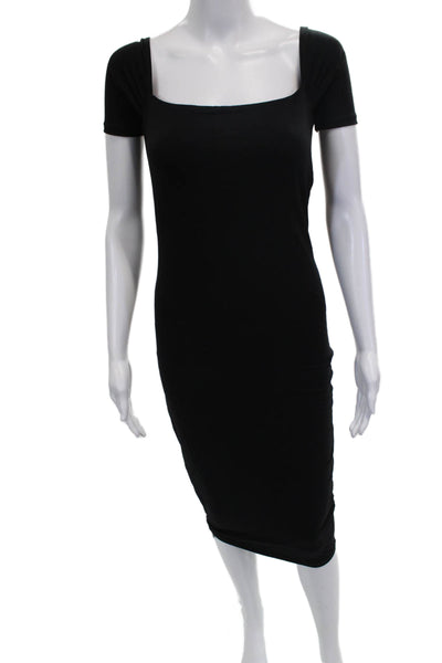 Hatch Women Bodycon Dress Midi Black Square Neck Short Sleeve Bamboo Size XS