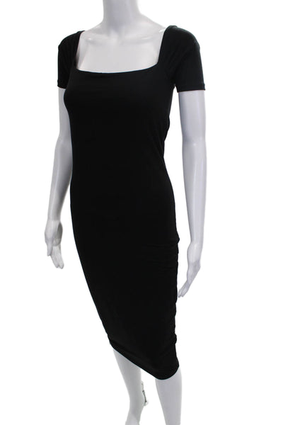 Hatch Women Bodycon Dress Midi Black Square Neck Short Sleeve Bamboo Size XS