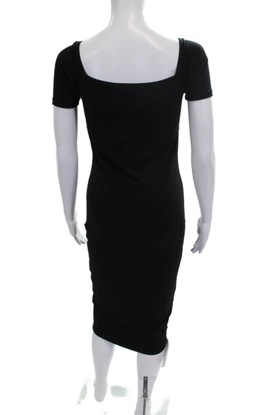 Hatch Women Bodycon Dress Midi Black Square Neck Short Sleeve Bamboo Size XS