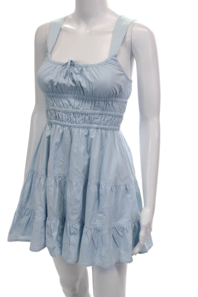 Sunday Best Women Sundress Blue Cotton Square Neck Sleeveless Short Size XS