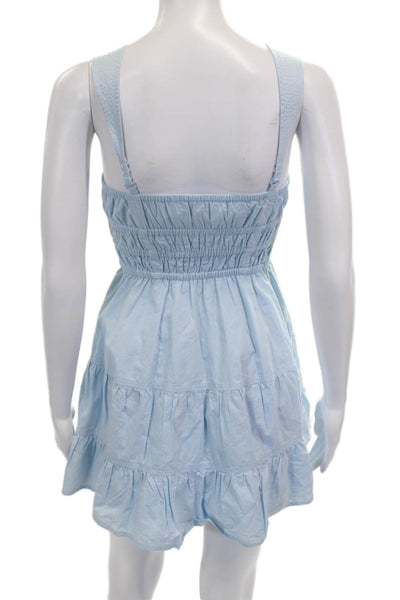 Sunday Best Women Sundress Blue Cotton Square Neck Sleeveless Short Size XS