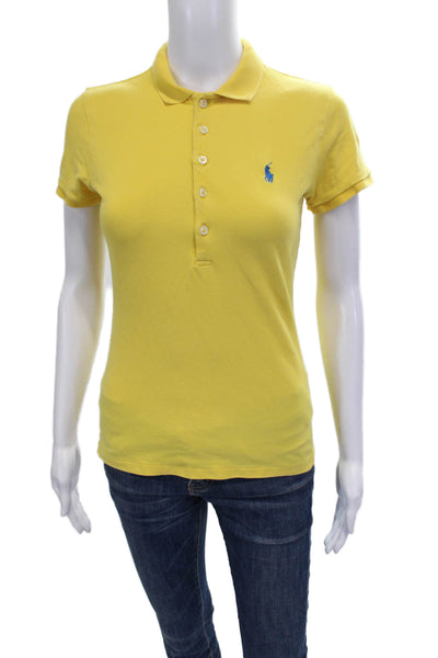 Polo Ralph Lauren Womens Polo Shirt Short Sleeve Yellow Cotton Blend Size XS