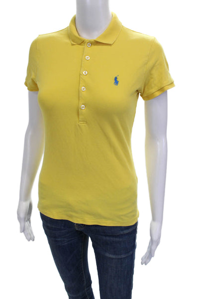 Polo Ralph Lauren Womens Polo Shirt Short Sleeve Yellow Cotton Blend Size XS