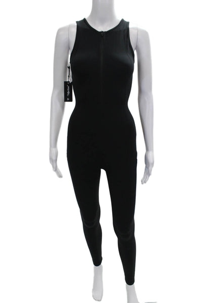 TNA Women High Neck Sleeveless Nylon Unitard Black Zip Size 2XS