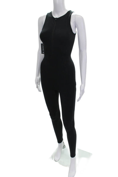 TNA Women High Neck Sleeveless Nylon Unitard Black Zip Size 2XS
