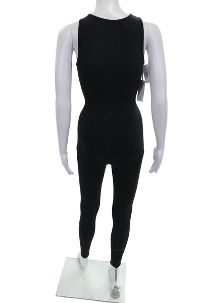 TNA Women High Neck Sleeveless Nylon Unitard Black Zip Size 2XS
