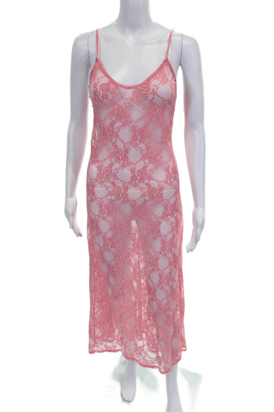 Bella Venice Women Sleeveless V-Neck Floral Midi Dress Pink Polyester Size M
