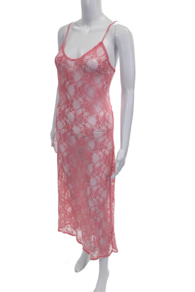 Bella Venice Women Sleeveless V-Neck Floral Midi Dress Pink Polyester Size M