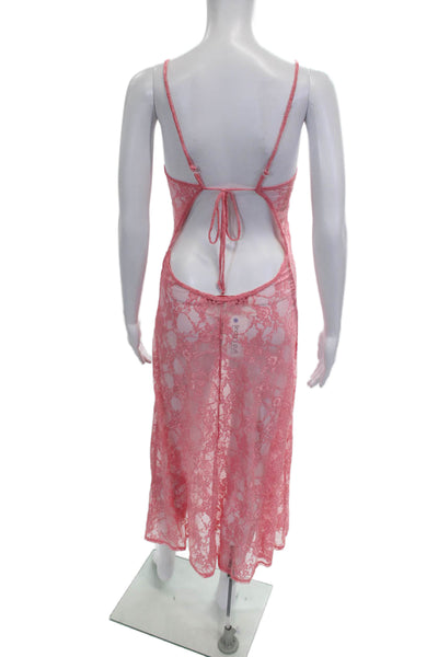 Bella Venice Women Sleeveless V-Neck Floral Midi Dress Pink Polyester Size M