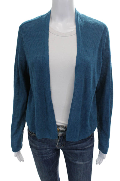 Eileen Fisher Women Cardigan Blue Organic Cotton Linen Round Neck Solid Size S