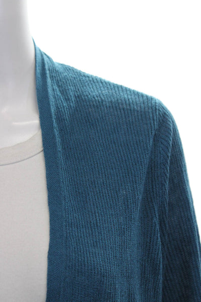 Eileen Fisher Women Cardigan Blue Organic Cotton Linen Round Neck Solid Size S