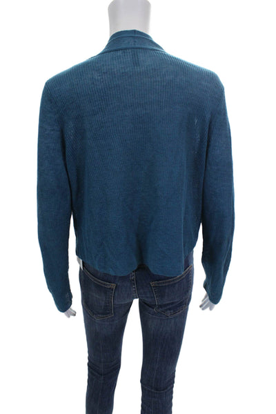 Eileen Fisher Women Cardigan Blue Organic Cotton Linen Round Neck Solid Size S