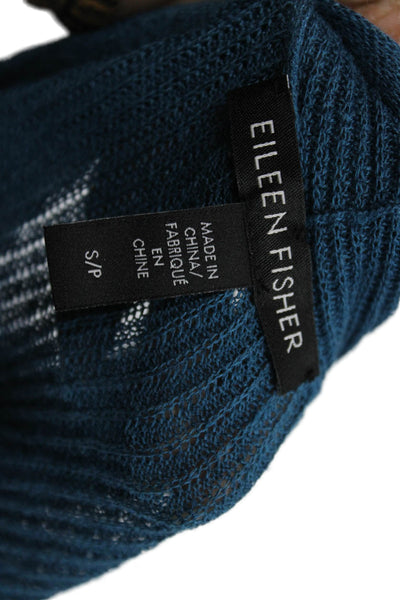 Eileen Fisher Women Cardigan Blue Organic Cotton Linen Round Neck Solid Size S