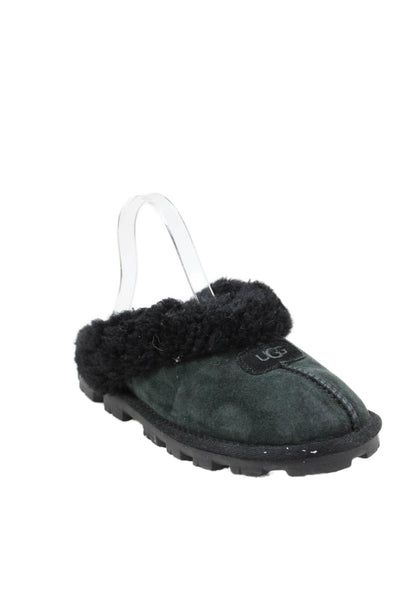 Ugg Womens Slip On Shearling Lined Logo Mules Slippers Black Suede Size 6