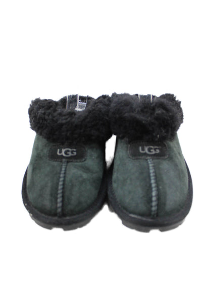 Ugg Womens Slip On Shearling Lined Logo Mules Slippers Black Suede Size 6