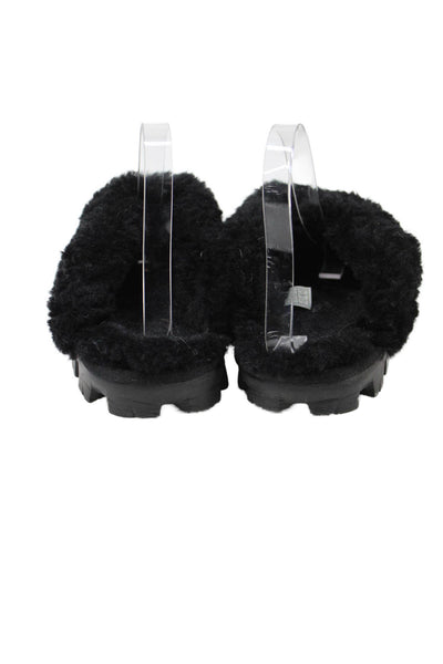 Ugg Womens Slip On Shearling Lined Logo Mules Slippers Black Suede Size 6