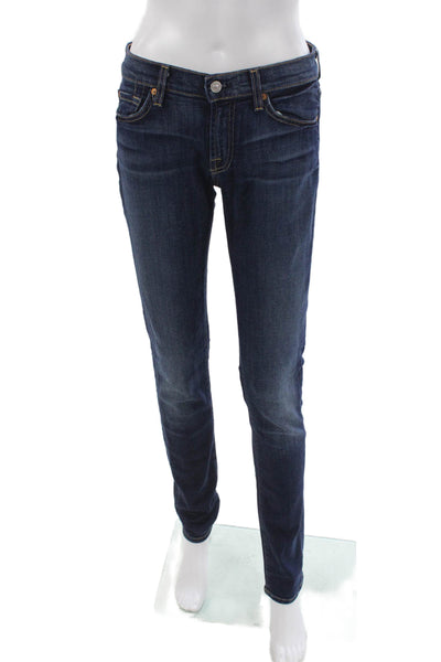 7 For All Mankind Women Skinny Jeans Blue Mid Rise Button Fly 32in Size 27