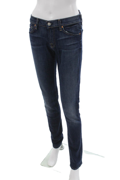 7 For All Mankind Women Skinny Jeans Blue Mid Rise Button Fly 32in Size 27