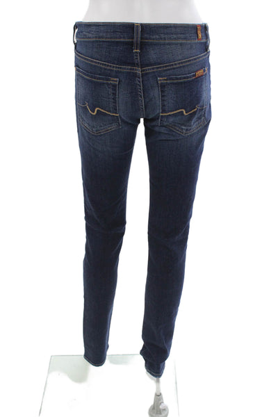 7 For All Mankind Women Skinny Jeans Blue Mid Rise Button Fly 32in Size 27