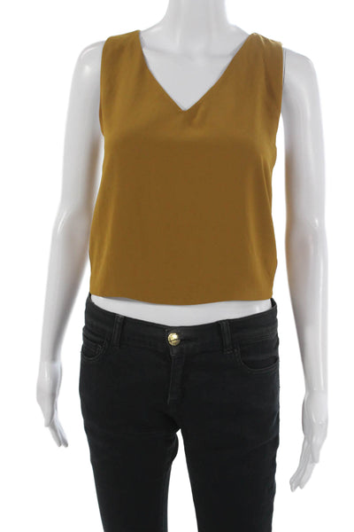Babaton Womens Yellow V Neck Sleeveless Basic Tank Polyester Size 2XS