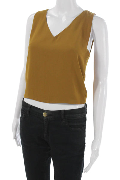 Babaton Womens Yellow V Neck Sleeveless Basic Tank Polyester Size 2XS
