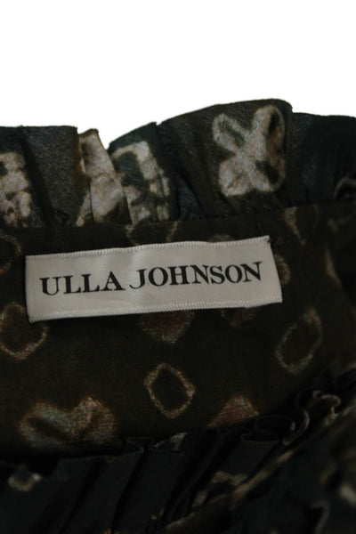 Ulla Johnson Womens Green High Neck Geometric Sleeveless Blouse Tie Size 2