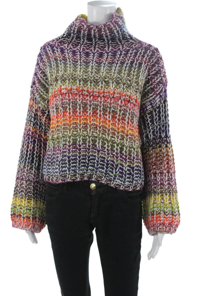 Something Navy Women Striped Cowl Neck Pullover Sweater Multicolor Size S