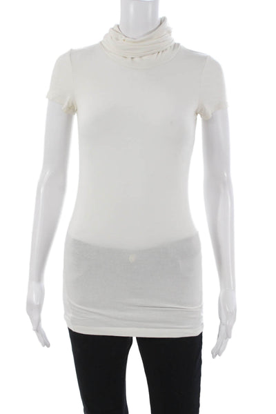 Theory Womens Tunic T-Shirt White Cotton Cowl Neck Short Sleeve Petite Size S