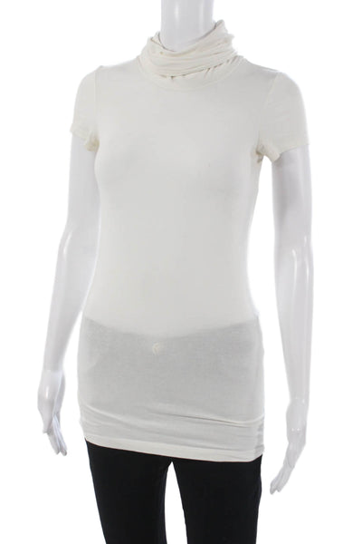 Theory Womens Tunic T-Shirt White Cotton Cowl Neck Short Sleeve Petite Size S