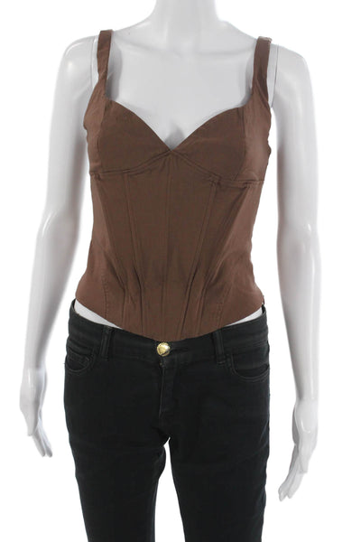 Zara Women Corset Top Brown V-Neck Sleeveless Polyester Zip Size S