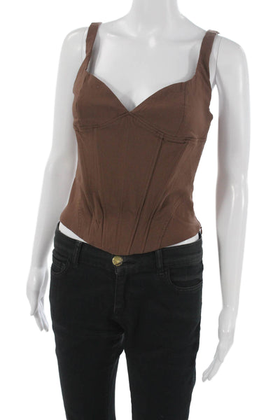 Zara Women Corset Top Brown V-Neck Sleeveless Polyester Zip Size S