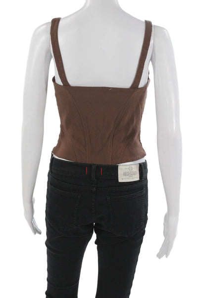 Zara Women Corset Top Brown V-Neck Sleeveless Polyester Zip Size S