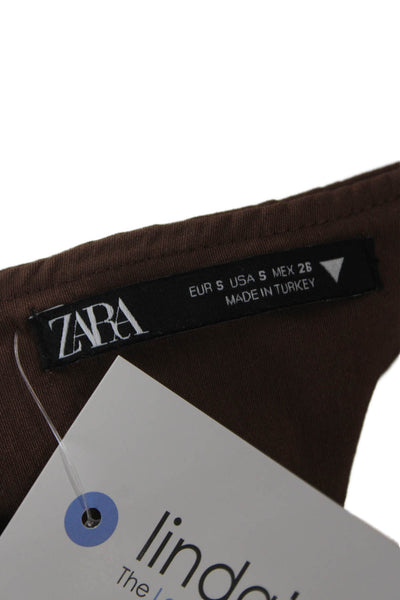 Zara Women Corset Top Brown V-Neck Sleeveless Polyester Zip Size S