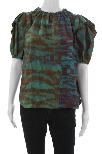 Ulla Johnson Womens Silk Geometric Short Sleeve Basic Blouse Multicolor Size 2