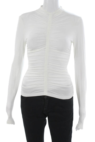 ALC Womens Basic White Viscose Mock Neck Long Sleeve Blouse Zip Size S