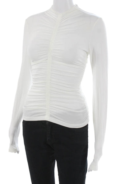 ALC Womens Basic White Viscose Mock Neck Long Sleeve Blouse Zip Size S