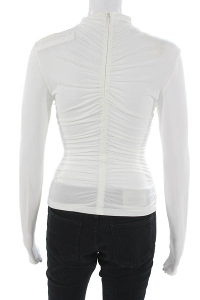 ALC Womens Basic White Viscose Mock Neck Long Sleeve Blouse Zip Size S