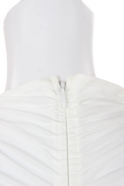 ALC Womens Basic White Viscose Mock Neck Long Sleeve Blouse Zip Size S