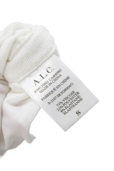 ALC Womens Basic White Viscose Mock Neck Long Sleeve Blouse Zip Size S