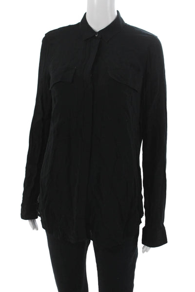Helmut Lang Womens Tunic Black Viscose Collared Button-Up Long Sleeve Size S