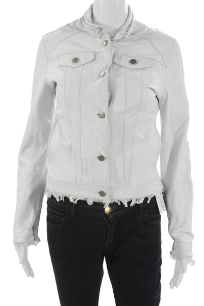 JKT Womens White Leather Biker Jacket Long Sleeve Size XS