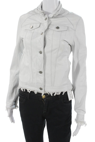 JKT Womens White Leather Biker Jacket Long Sleeve Size XS