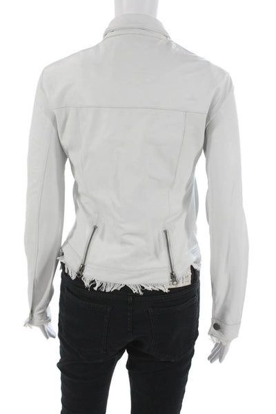 JKT Womens White Leather Biker Jacket Long Sleeve Size XS