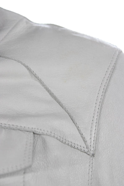 JKT Womens White Leather Biker Jacket Long Sleeve Size XS